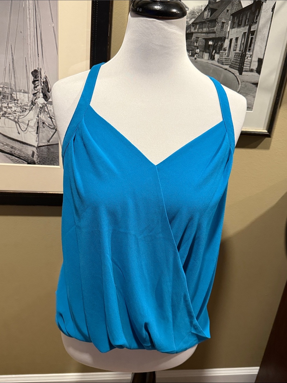 Naked Zebra Turquoise Blue Draped Cami Tank Top